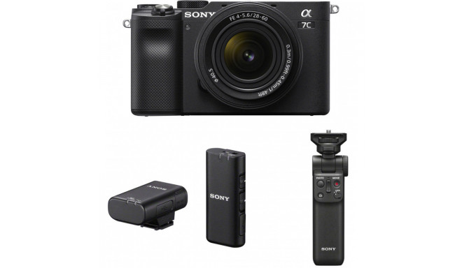 Sony a7C + 28-60mm Kit + Sony juhtmevaba mikrofon + käepide-ministatiiv, must