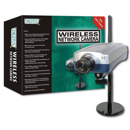 DIGITUS Wireless LAN Internet Camera, JPEG, RJ45 & 802.11GMax. 640 x 480, Frame Rate 3 - 30 fps 4I/O