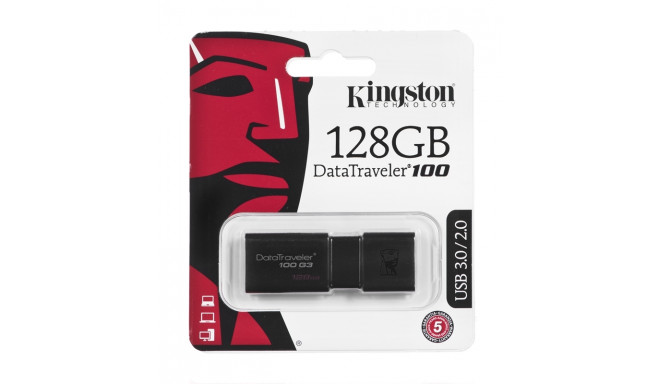 Kingston mälupulk 128GB DataTraveler 100 G3 USB 3.2 Gen 1, must