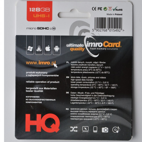 Imro mälukaart microSDXC 128GB C10 UHS-3 + adapter