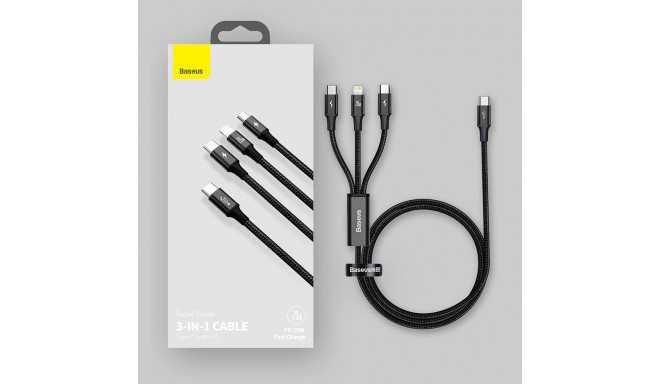 Baseus Rapid Series 3in1 USB-C - USB-C / Lightning / micro USB cable 20W PD 1.5m - green