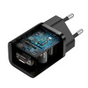 Baseus Super Si Quick Charger 1C 25W EU Sets Black + Mini Black Cable Type-C to Type-C 3A 1m (TZCCSU