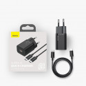 Baseus Super Si Quick Charger 1C 25W EU Sets Black + Mini Black Cable Type-C to Type-C 3A 1m (TZCCSU