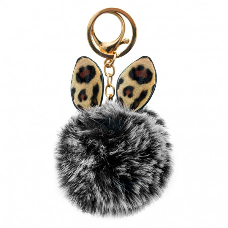 Fluffy ball phone pendant black
