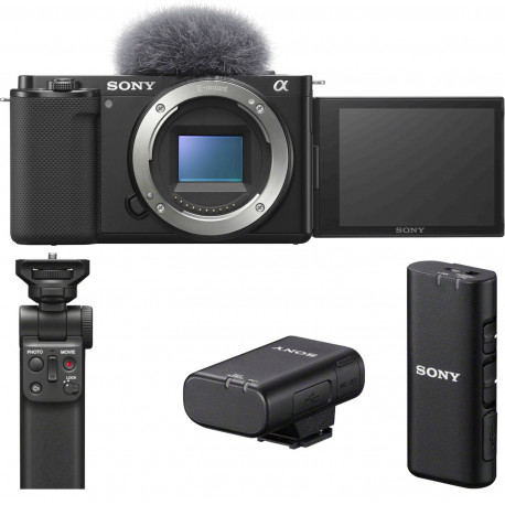 Sony ZV-E10 + käepide + juhtmevaba mikrofon