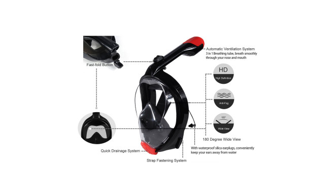 Caruba Full Face Snorkel Masker Swift Vouwbaar + Action Cam Mount (Roze S/M)