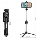 RoGer Selfie Stick + Tripod Stand with Bluetooth Remote Control Black