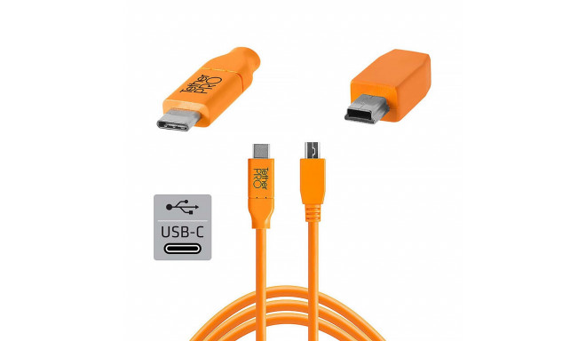 TetherPro USB-C to 2.0 Mini-B 5- Pin 4.6m Orange