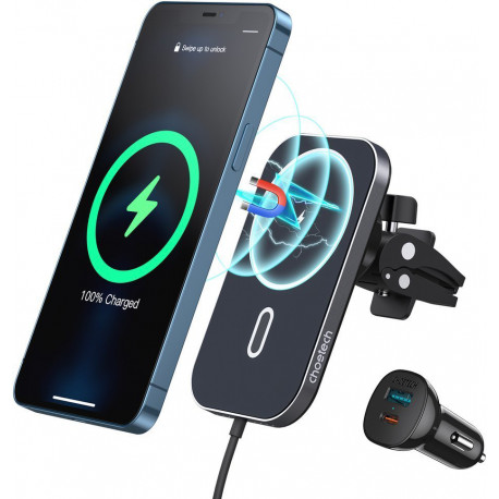 Choetech car phone holder + charger MagSafe 15W, black