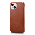 iCarer Metal Clip Vintage Folio Genuine Leather Bookcase type case for iPhone 13 brown (RIX1306-BN)