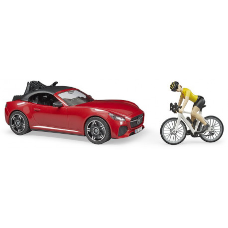 Bruder mänguauto Roadster + mängufiguur + maanteeratas
