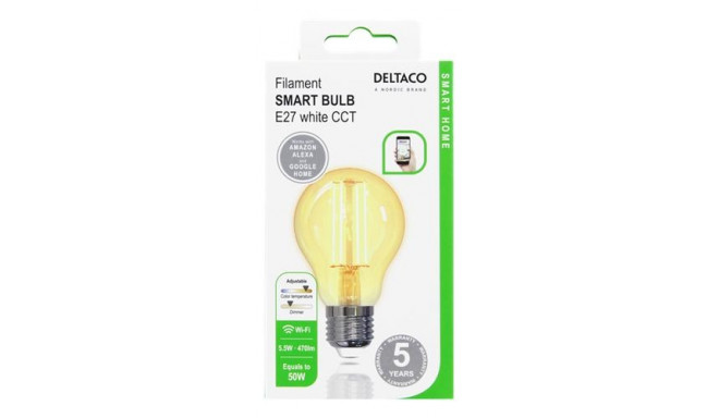Deltaco SH-LFE27A60 smart lighting Smart bulb 5.5 W White Wi-Fi