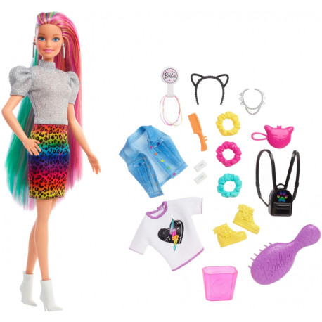 Barbie doll Leopard Rainbow Hair