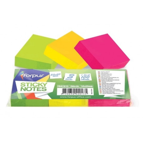 Forpus note paper Neon 40x50mm 3x100, assortment