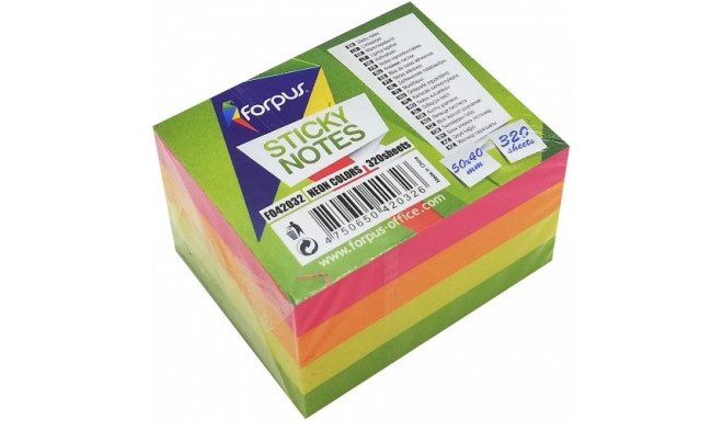 Sticky notes Forpus, Neon, 50x40mm, assorted, cube (1x320)