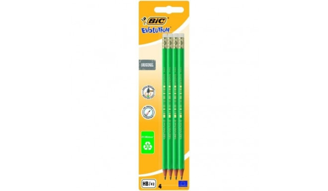 BIC pencils EVOLUTION ORIGINAL with eraser, HB, Set 4 pcs. 049012