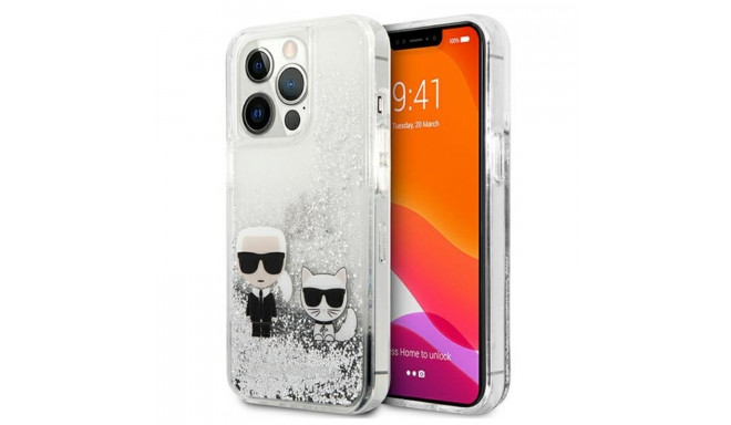 Karl Lagerfeld Liquid Glitter Karl & Choupette - Etui iPhone 13 Pro Max (srebrny)