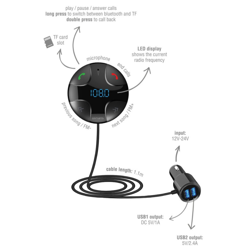 4smarts Bluetooth FM Transmitter DashRemote, Multimedia-In