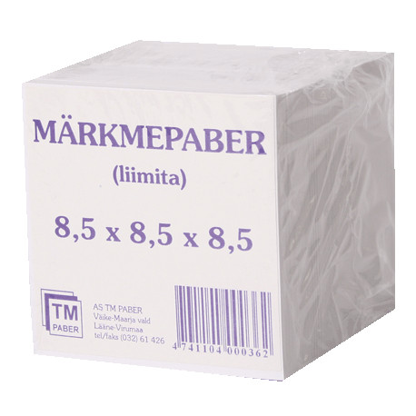 Märkmepaber 85x85x85 mm valge liimita