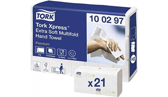 Hand towel sheets Tork Premium Extra Soft H2, 2-Ply, 100 sheets, 34x21.2cm, W, cellulose, (21pcs)