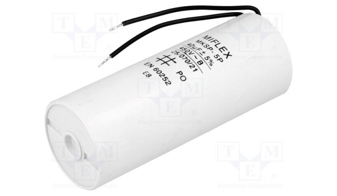 Miflex Capacitor:motors, run;40uF;450V;Ø45x114mm;-25÷70°C;±10%;V:7