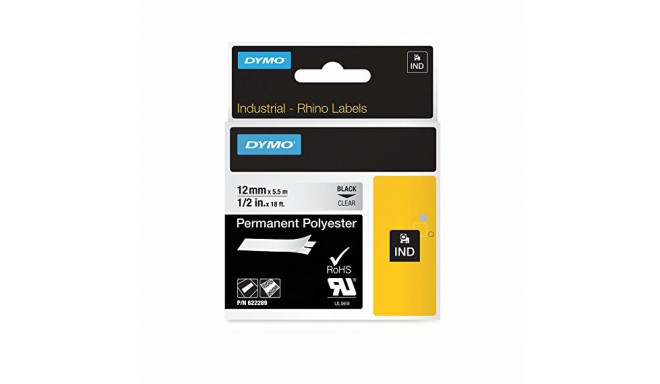 DYMO Rhino polüesterteip tugev liim 12mm x 5,5m / must läbipaistval (622289)