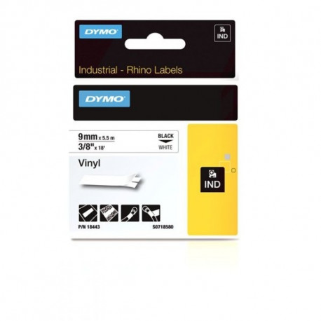 DYMO 18443 RHINO Vinilinė Juostelė 9mm x 5,5m (balta / juodas šriftas)