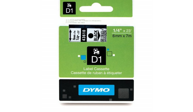 DYMO D1 lint 6mm x7m / must läbipaistval peal (43610 / S0720770)