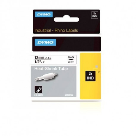 DYMO Rhino Termo vamzdelis 12mm x 1.5m / juodas ant baltos (18055)