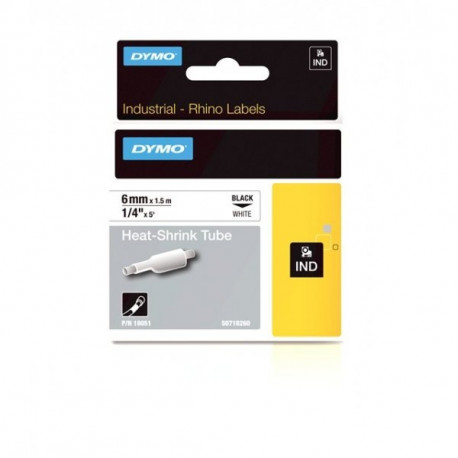DYMO 18051 RHINO Termo vamzdelis 6mm x 1,5m (balta / juodas šifras)