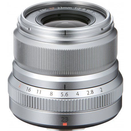 Fujifilm Fujinon XF 23mm f/2.0 R WR lens, silver
