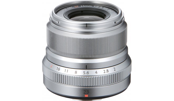 Fujifilm Fujinon XF 23mm f/2.0 R WR lens, silver