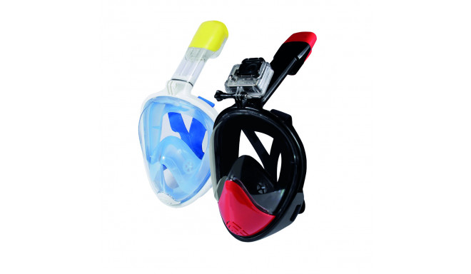 Caruba Full Face Snorkel Masker Pro Extra Lang + Action Cam Mount (Zwart + Rood S/M)