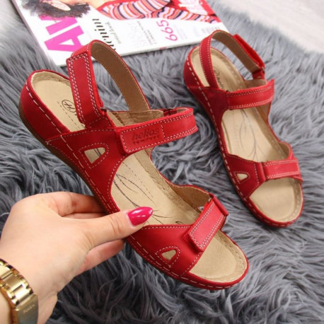 Red Velcro leather sandals W Helios 205 (40)