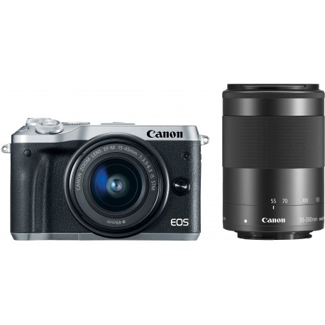 Canon EOS M6 + EF-M 15-45 мм + 55-200 мм IS STM, серебристый