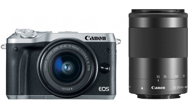 Canon EOS M6 + EF-M 15-45mm + 55-200mm IS STM, silver