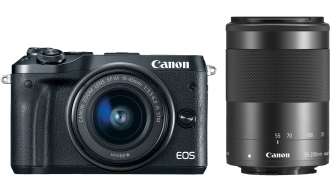 Canon EOS M6 + EF-M 15-45mm + 55-200mm IS STM, melns