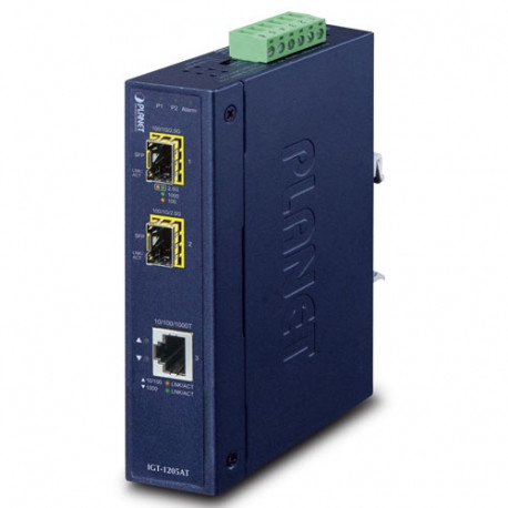 IP30 Industrial 1-port 10/100/1000T to 2-port 100/1000/2500X SFP Media Converter(-40 to 75 degree C,