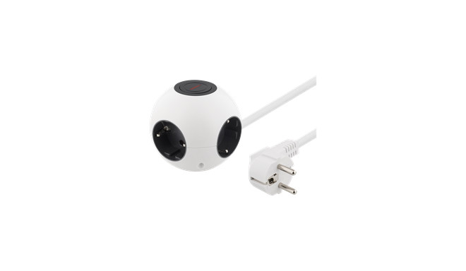 Ball-shaped power outlet with switch, 4xCEE 7/4 socket, 1xCEE 7/7 connection, 1.4m cable DELTACO whi