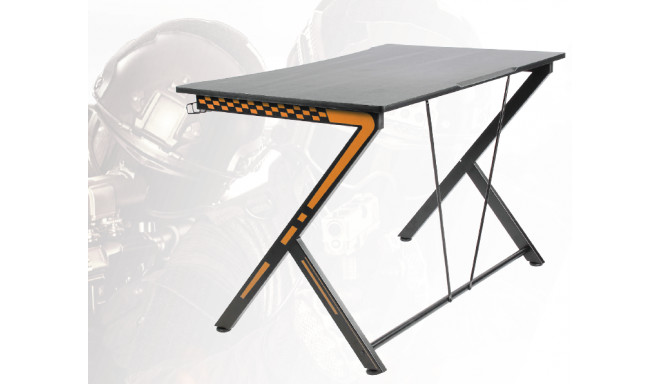 Gaming table DELTACO GAMING metal legs, PVC treated surface, built-in hanger for headset, black/oran