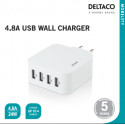 AC Charger DELTACO 4port 2,4A each white / USB-AC170
