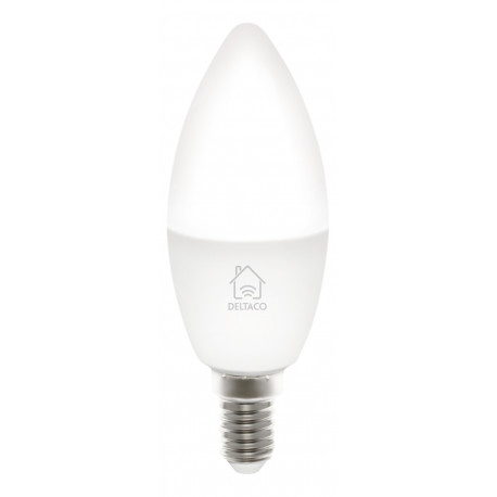 DELTACO SMART HOME LED lamp, E14, WiFI 2.4GHz, 5W, 470lm, dimmable, 2700K-6500K, 220-240V, white / S