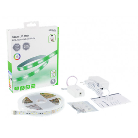 DELTACO SMART HOME LED strip, RGB, 2700K-6500K, 3m, WiFi 2.4GHz, white SH-LS3M