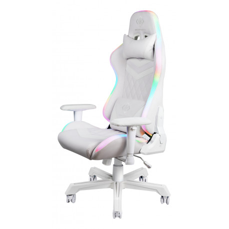 Gaming chair DELTACO GAMING WHITE LINE, RGB, neck cushion, back cushion, white / GAM-080-W