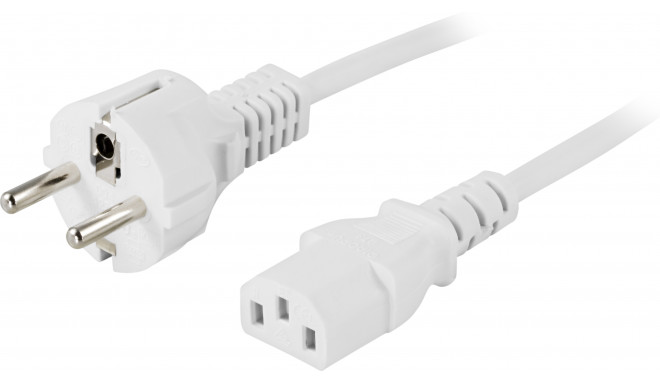 Grounded device cable DELTACO straight CEE 7/7 to straight IEC 60320 C13, max 250V / 10A, 2m, white 