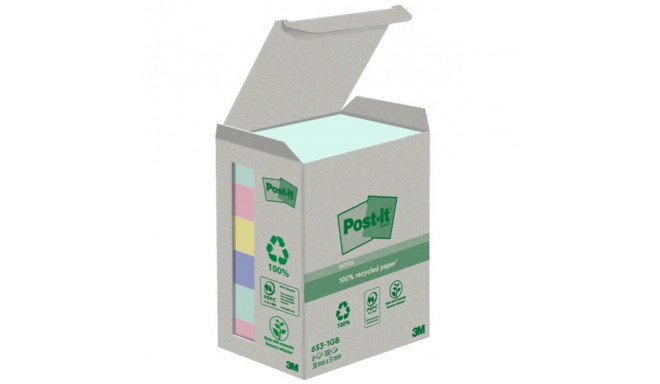 Märkmepaber iseliimuv Post-it 653 Recycled Notes, 100% taaskasutatud paber, assortii 38 x 51mm (paki