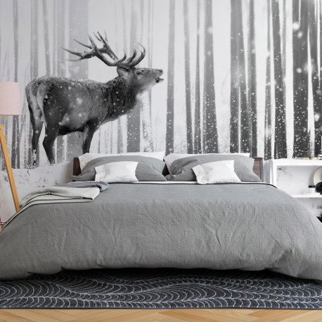 Fototapeet - Deer in the Snow (Black and White) - 150x105