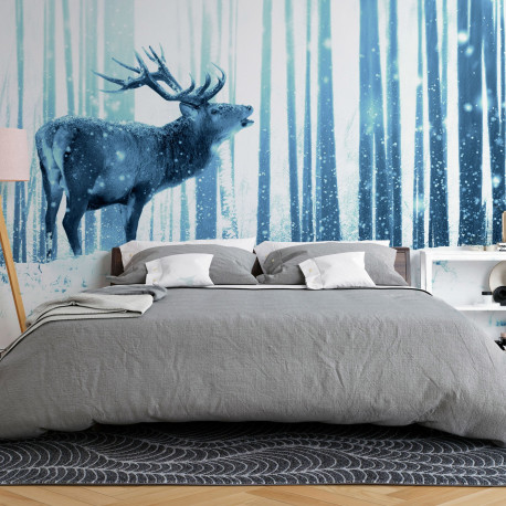 Fototapeet - Deer in the Snow (Blue) - 100x70