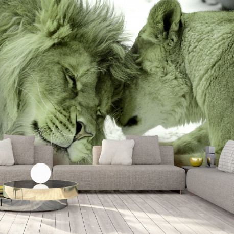 Fototapeet - Lion Tenderness (Green) - 400x280
