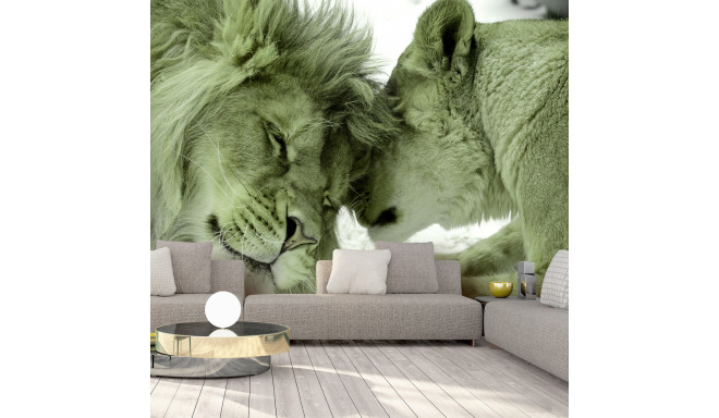 Fototapeet - Lion Tenderness (Green) - 400x280